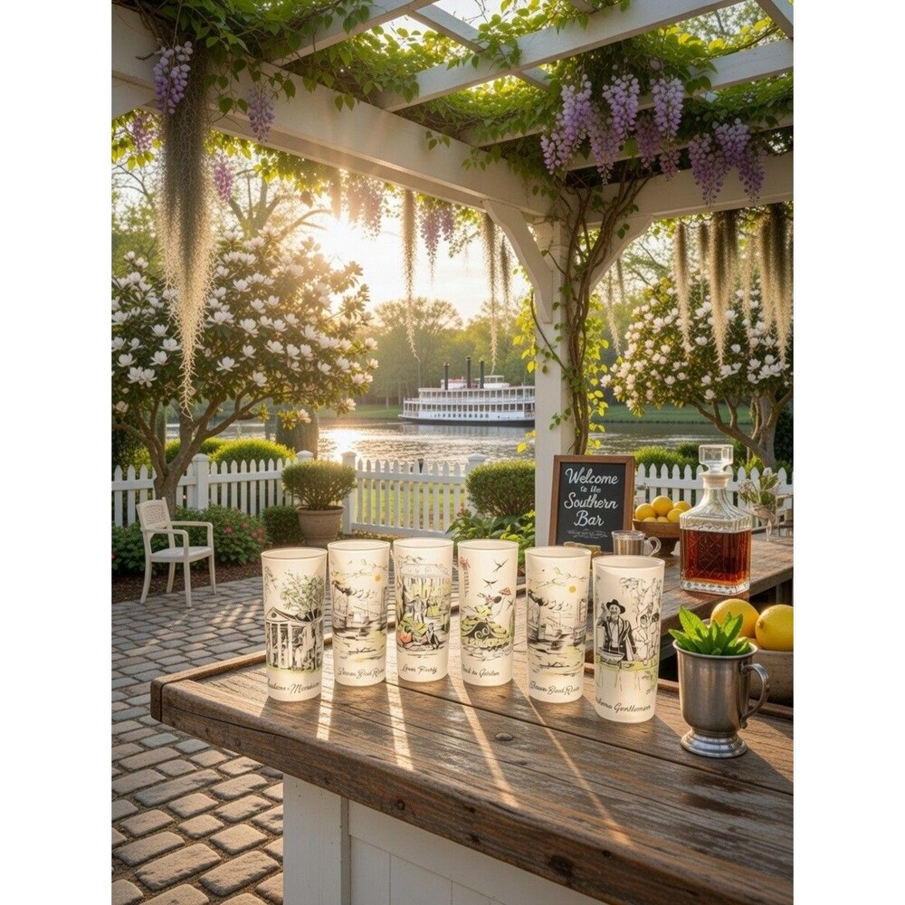 Vintage Libbey Frosted Glasses Set of 6 - Southern Hospitality Plantation Scenes